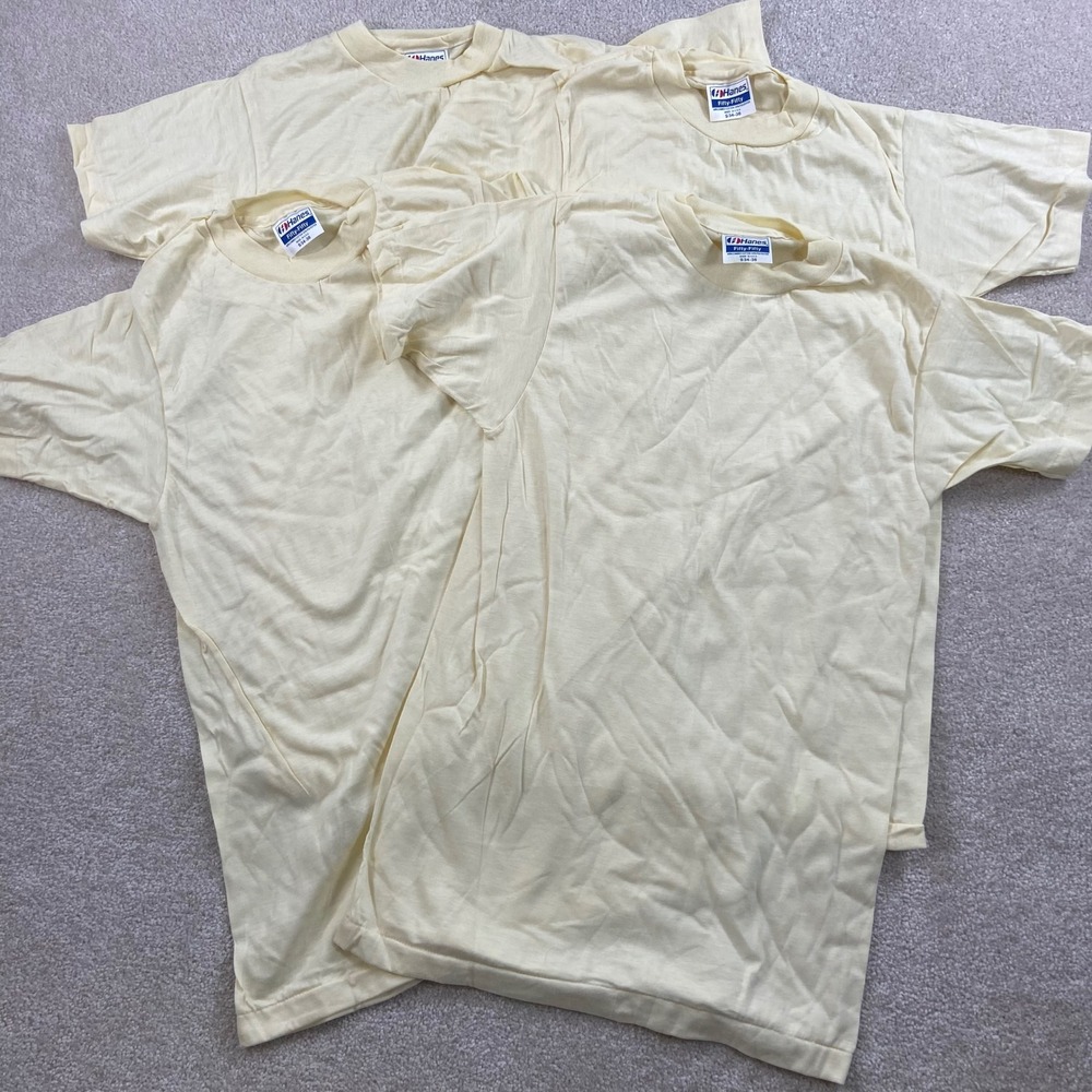 Vintage Lot Of 4 Hanes 80's T-Shirt Mens Small Yellow Fifty-Fifty‎ Single Stitch